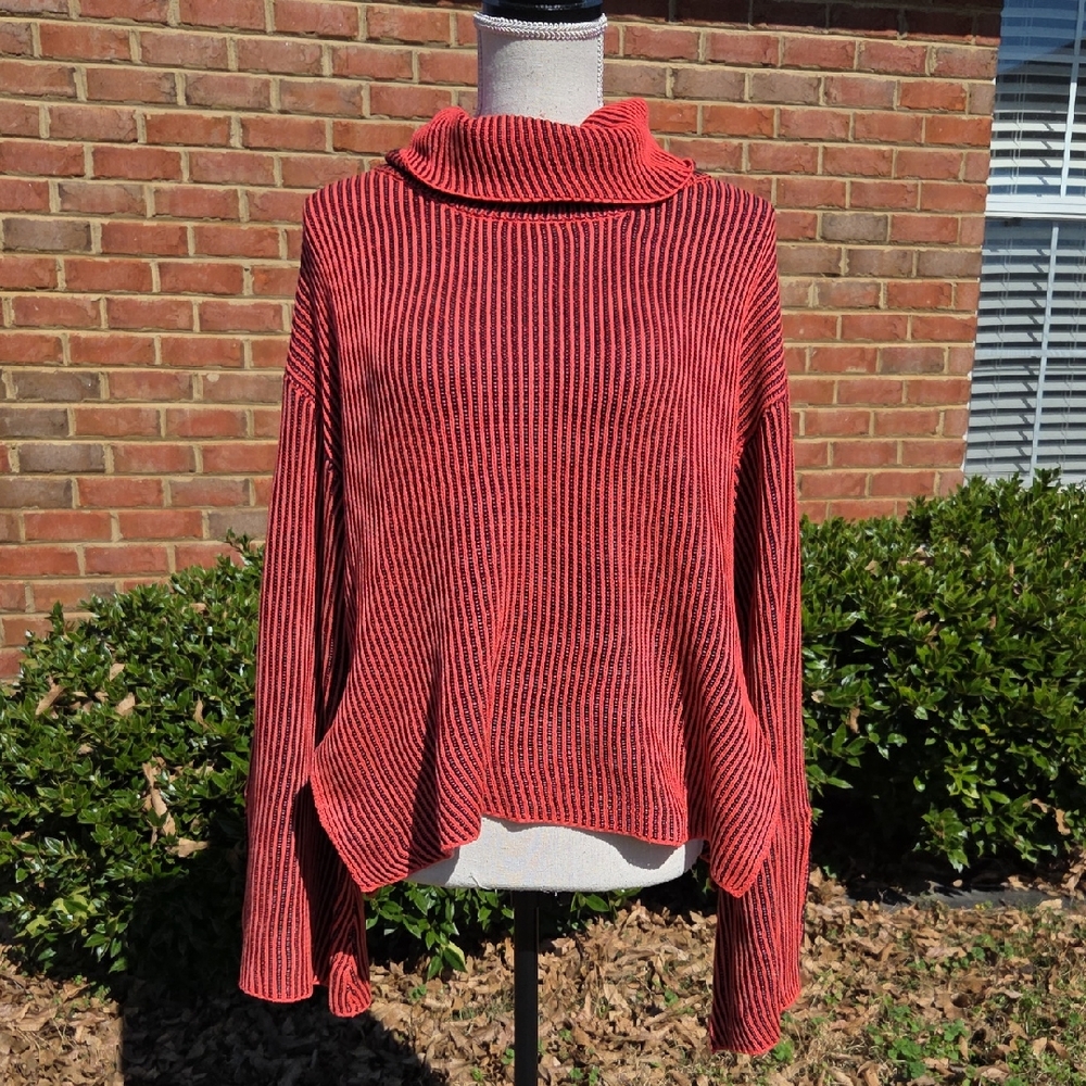 Strut & Bolt Red Striped Cowl Neck Sweater Size M